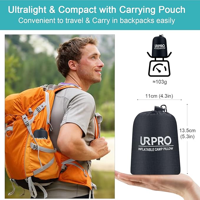 Ultralight Inflatable Camping Travel Pillow - Compressible, Compact, Comfortable, Ergonomic Inflating Pillows for Neck & Lumbar Support Camp, Hiking, Backpacking Green
