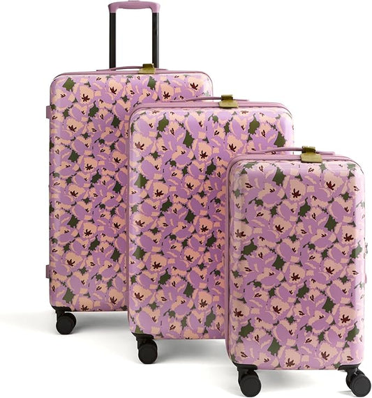 Hardside 3 Piece Luggage Set, Curly Tulips Purple, One Size