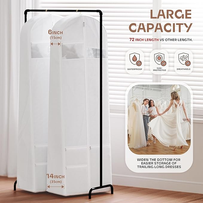 Lazebox 72inches Garment Bag with Zipper Pocket, Wedding Dress Bag for Gowns Long, White