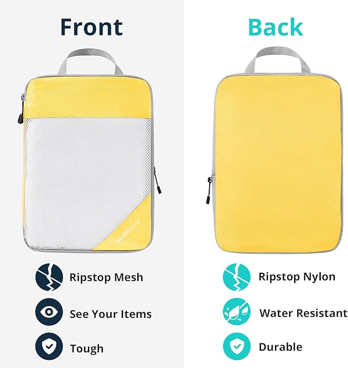 Compression Packing Cubes 6 Set, Compressible Space-Saving Packing Cubes for Travel - Compression Bags, Luggage Organizer, Travel Essentials for Women, Golden Yellow