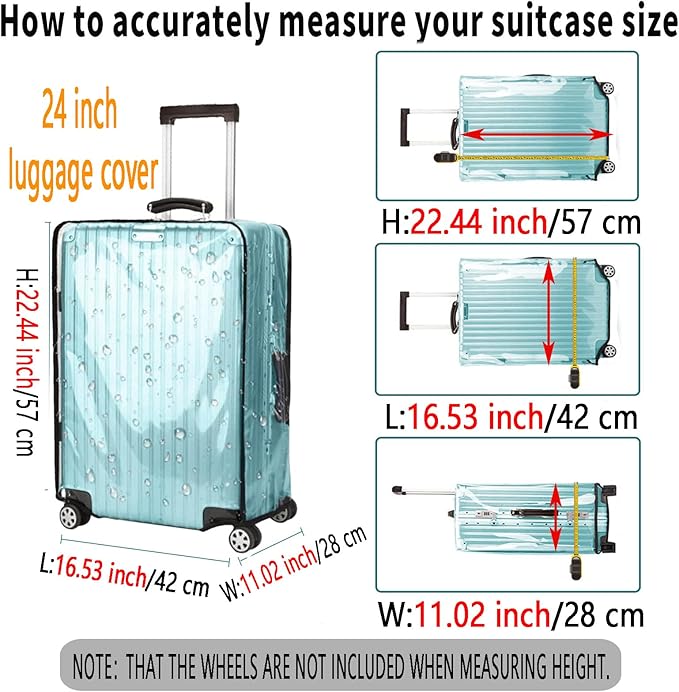 Suitcase Covers for Luggage – TSA Approved Clear PVC Luggage Protector Cover, Thick Transparent Waterproof Sleeve with Large Hook and Loop Closure, Fits 24" Wheeled Suitcases