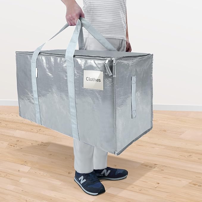 TICONN 8 Pack Extra Large Moving Bags Heavy Duty with Zippers & Carrying Handles, Durable Storage Bags Moving Boxes for Closet Organizers and Storage (8 Pack, Light Grey)