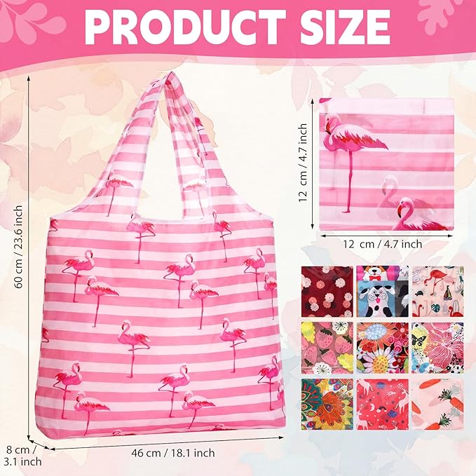 Paterr 50 Pack Reusable Foldable Grocery Bags 10 Patterns Bulk Shopping Totes Pocket Size Bags for Supermarket