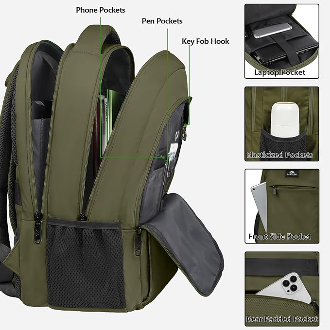 MATEIN 15.6 Inch Travel Laptop Backpack, Sturdy Computer Backpack for Women Men, Lightweight Fashion Water Resistant Traveling Backpack Casual Daypack for College Offic, Green