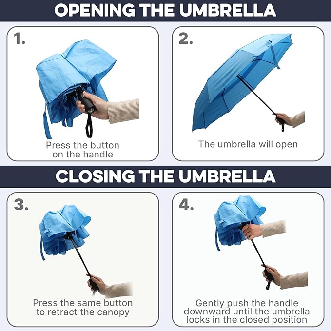 ZENO Travel Umbrella Compact - Small Umbrella for Backpack & Purse, Portable Automatic Umbrellas for Rain, Windproof, Reinforced Fiberglass Ribs, Water-Repellent Teflon