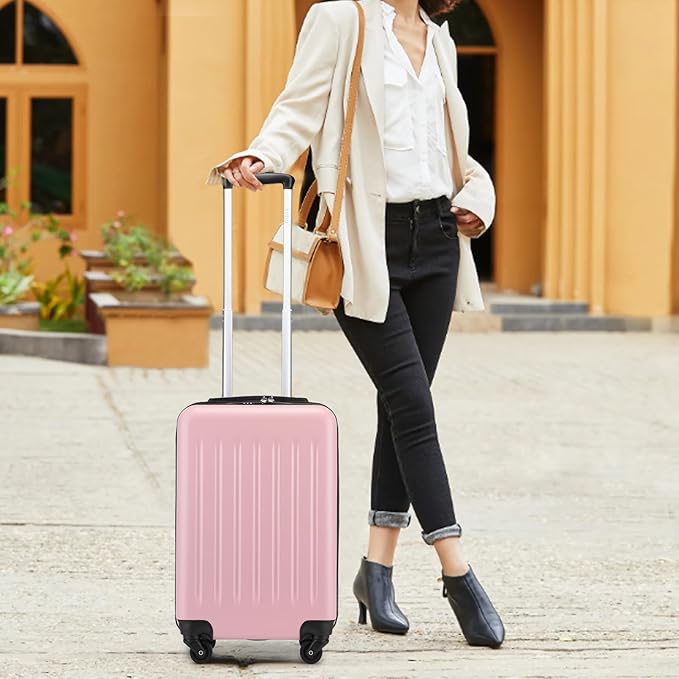Kono 20-Inch Small Hardside Carry-on Suitcase with Spinner Wheels, Lightweight ABS+PC Rolling Cabin Suitcase for Airplane Travel (Pink, for 1-3 Days of Travel)