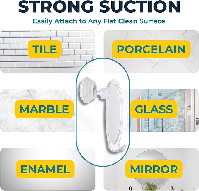 HONEYBULL Fogless Shower Mirror with Suction Mount & Swivel – Anti-Fog Acrylic Bathroom Mirror for Shaving – Built-in Razor Holder, Easy Install, Home Shower Accessory (White)
