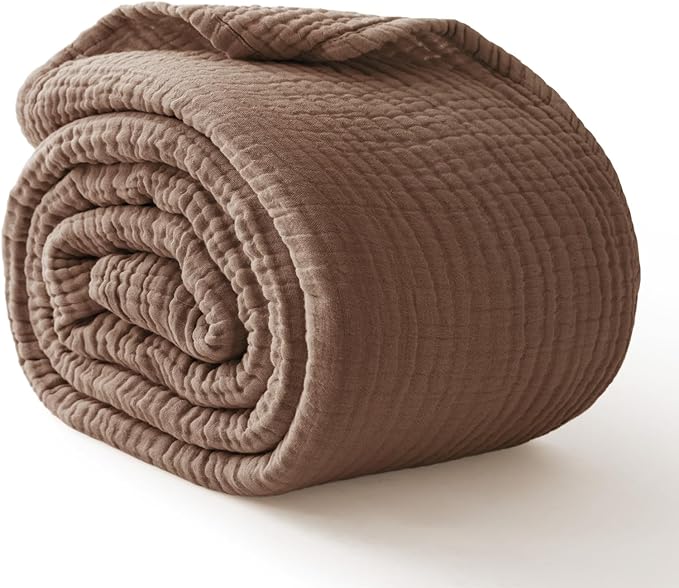 100% Cotton Muslin Blanket Twin 66" x 90", Breathable and Lightweight Cotton Twin Blankets for Couch, Soft Cooling Summer Gauze Blanket for Adults All Season, Tan