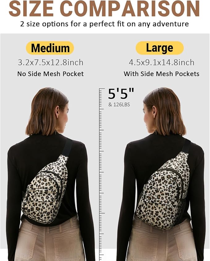 Tuwubi Crossbody Bags for Women, Sling Bag for Men, Small Hiking Backpack Anti Theft Lightweight for Outdoors Travel (L, Leopard)