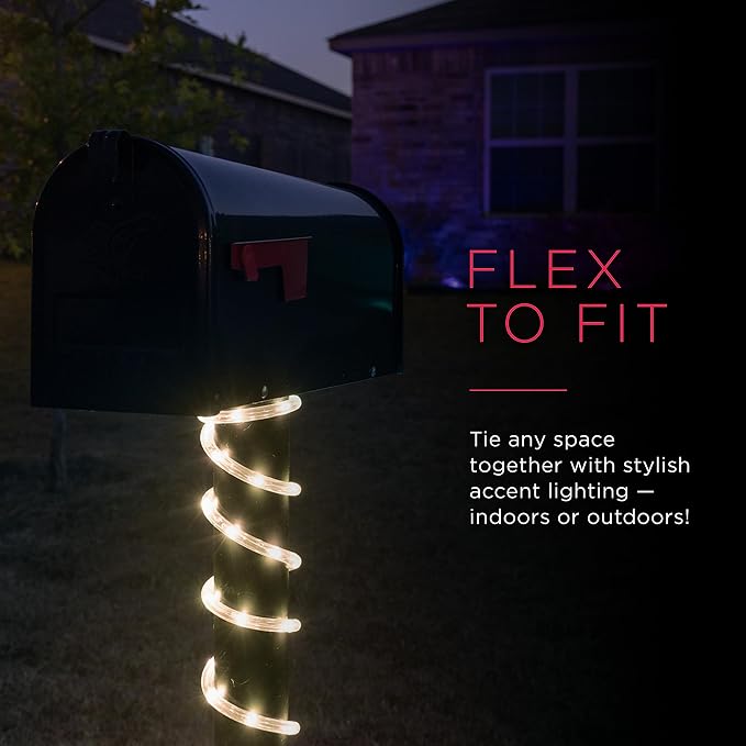UltraPro 50 Foot LED Rope Lights, Clear Rope, Warm White 3000K, Outdoor