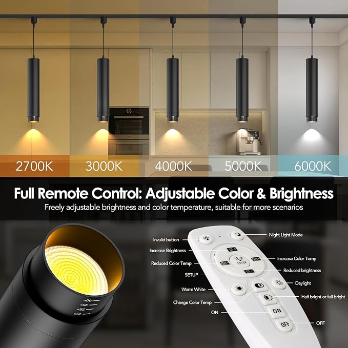 Remote Control H Track Pendant Lights, 10W Black 3 Pack | Adjustable Cord, H Type Track Lighting LED Pendants Lights Fixtures, 15°-60° Zoomable, 2700K-6000K Dimmable CRI97+ 1000LM