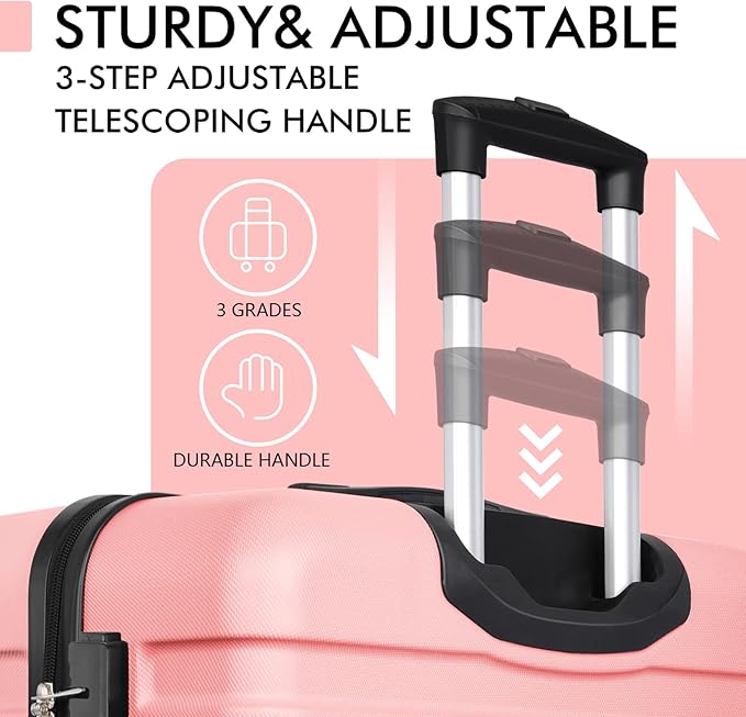 AnyZip Luggage PC ABS Hardside Lightweight Suitcase with 4 Universal Wheels TSA Lock Checked-Medium 24 Inch Pink