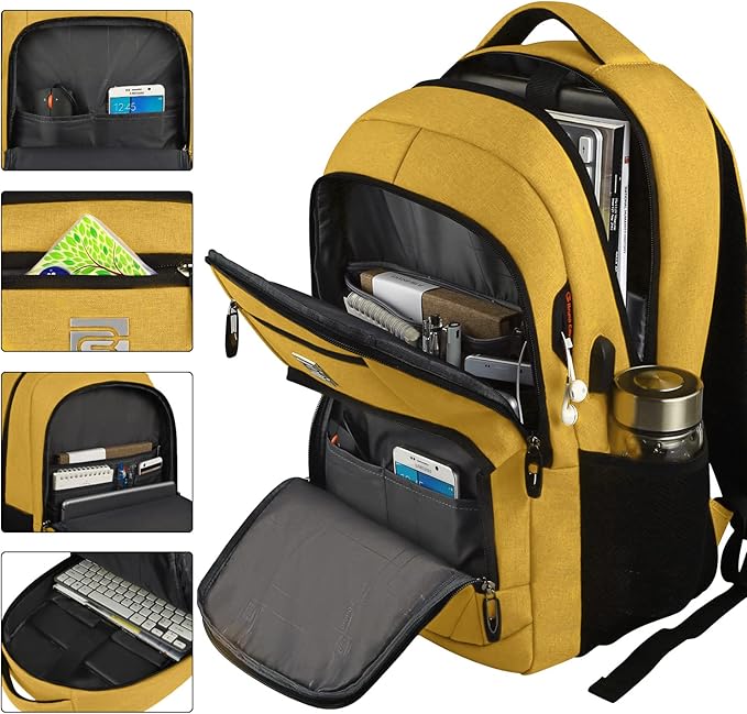 Volher Laptop Backpack,Business Travel Anti Theft Slim Durable Laptops Backpack,Water Resistant College Computer Bag for Women & Men Fits 15.6 Inch Laptop and Notebook-Yellow