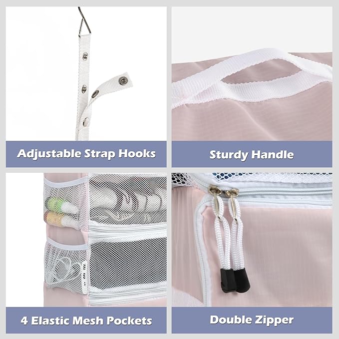 Surblue Travel Hanging Luggage Organizer Portable Suitcase Closet Organizer Multiple Compartments Collapsible Compression Packing Cubes Shelf, Pink, S