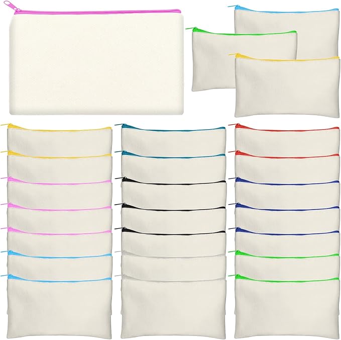 Legigo Blank Canvas Bag Zipper Pouch Makeup Bags Bulk - Multi-Purpose Canvas Pencil Pouch with Sturdy Zipper, Cosmetic Bag Travel Toiletry Bag for DIY Craft Projects, Storage (8.3 x 5 inches)