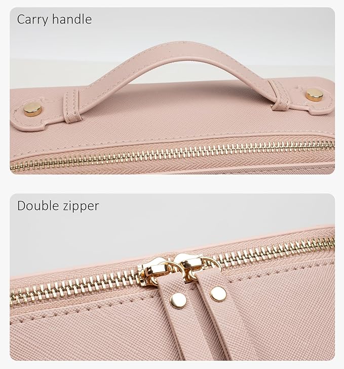 LETGO Clear Makeup Bag Organizer, Travel Toiletry Bag Cosmetic Case for Women, Portable Make Up Skincare Pouch Car Organizer Bag with Zippers for Essentials(Large-Nude)