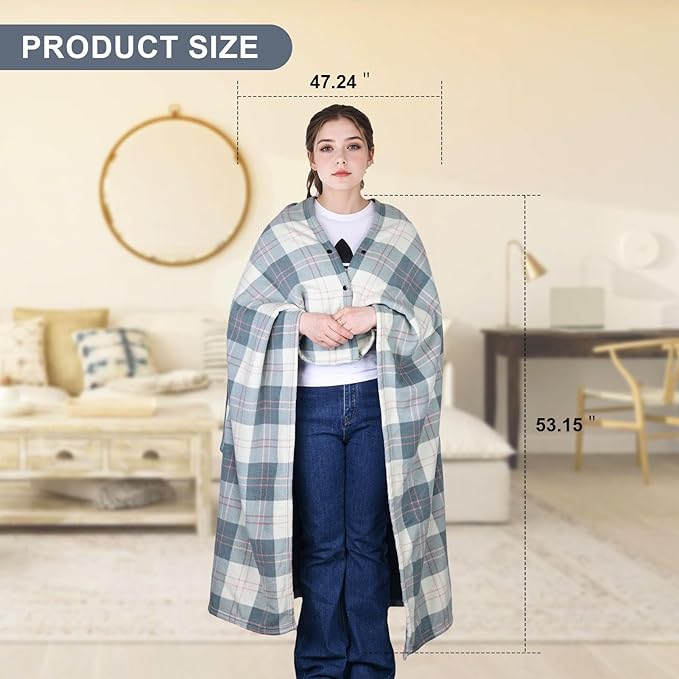 forestfish Wearable Blanket Compact Pillow 2-in-1, Lap Blanket Poncho with Button Plaid Throw Cushion for Home Office Sofa