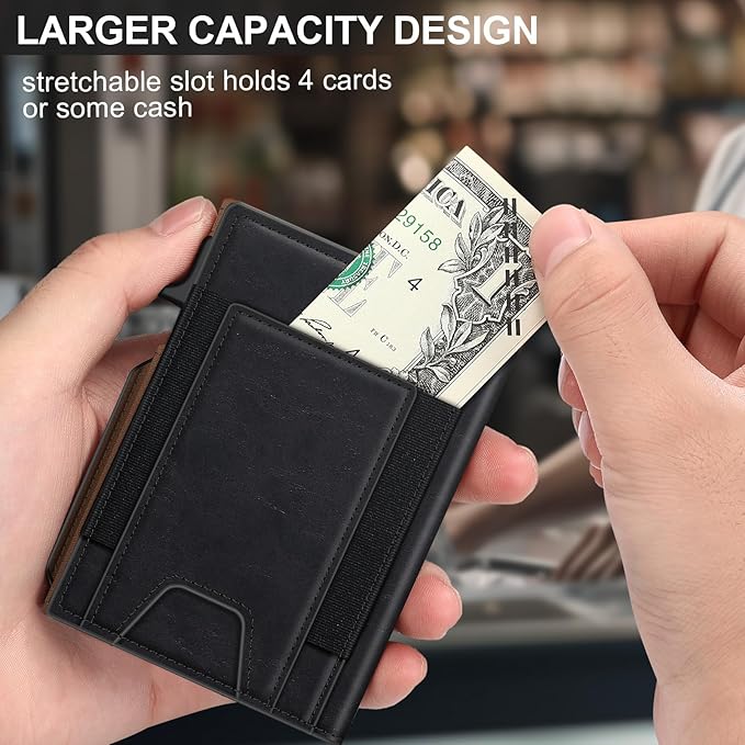 Wallet for Men Wallet with Slim Pop Up Card Holder 9-13 Cards, Bifold Minimalist Smart Wallet RFID Blocking Credit Card Holder with ID Window & Stretchable Cash Slot Compact Metal Aluminum Card Case