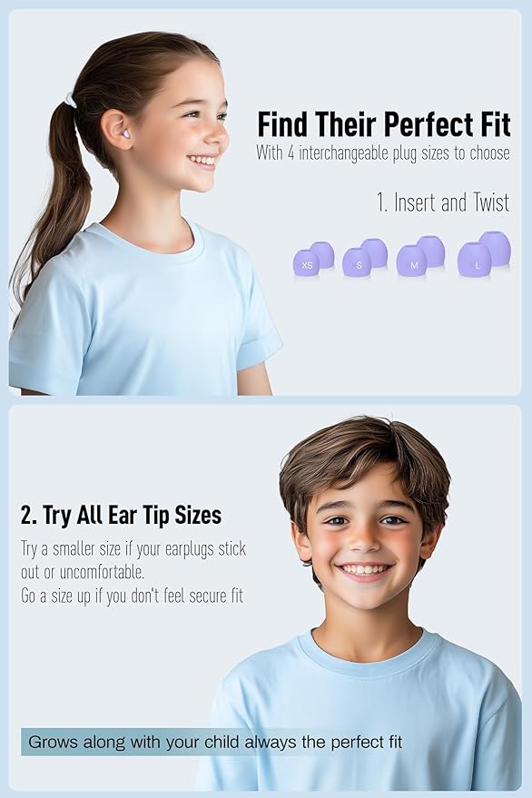 Kids Ear Plugs (6-12 Years) with Cord, Kids Ear Protection Reusable Noise Relief Earplugs for Focus, Travel, Concert, Socializing, Events, Sleep, Anxiety, Home, School, Playtime -26dB Noise Reduction
