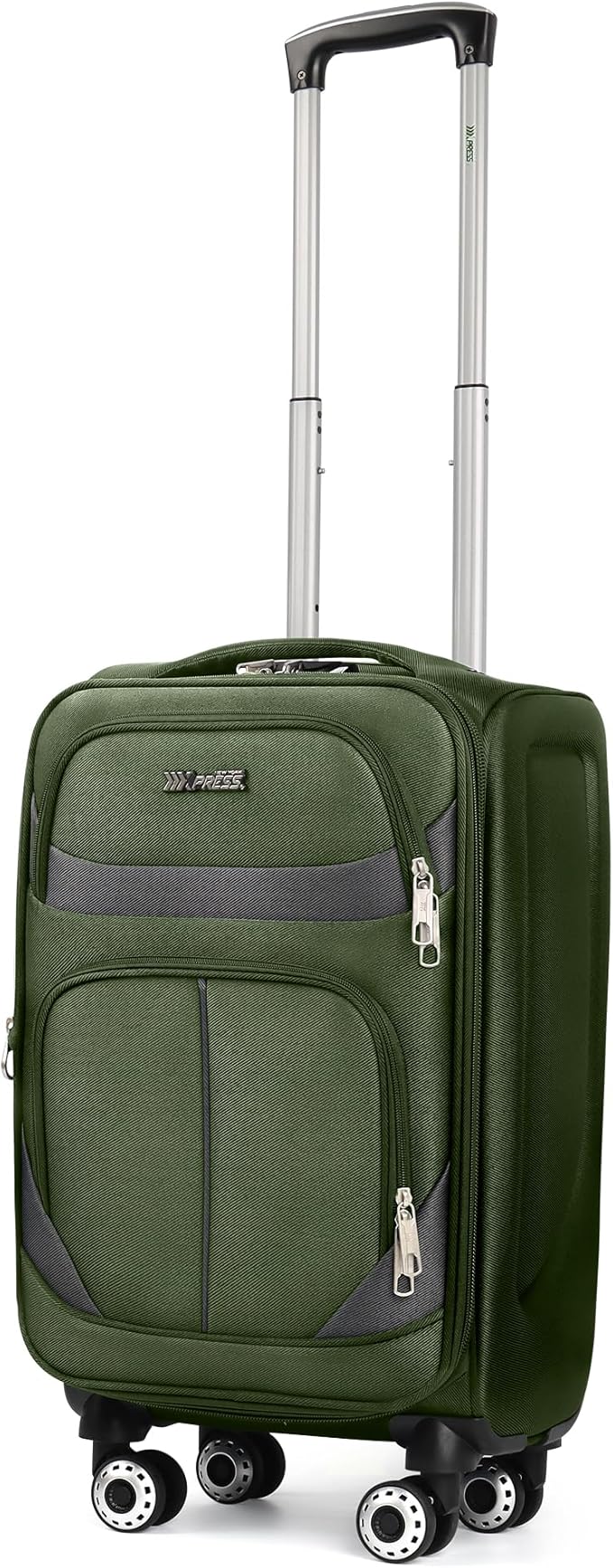 20" Luggage, Softside Suitcase with LOCK,Expandable Luggage w/Double Spinner Wheels, Lightweight Rolling Suitcases for Travel Carry On Luggage（Green-Grey,20in）