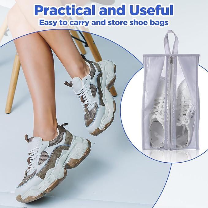 12 Pack Waterproof Shoe Bags for Travel, Portable Shoes Organizer with Zipper, Black and Grey Shoe Pouches for Men and Women