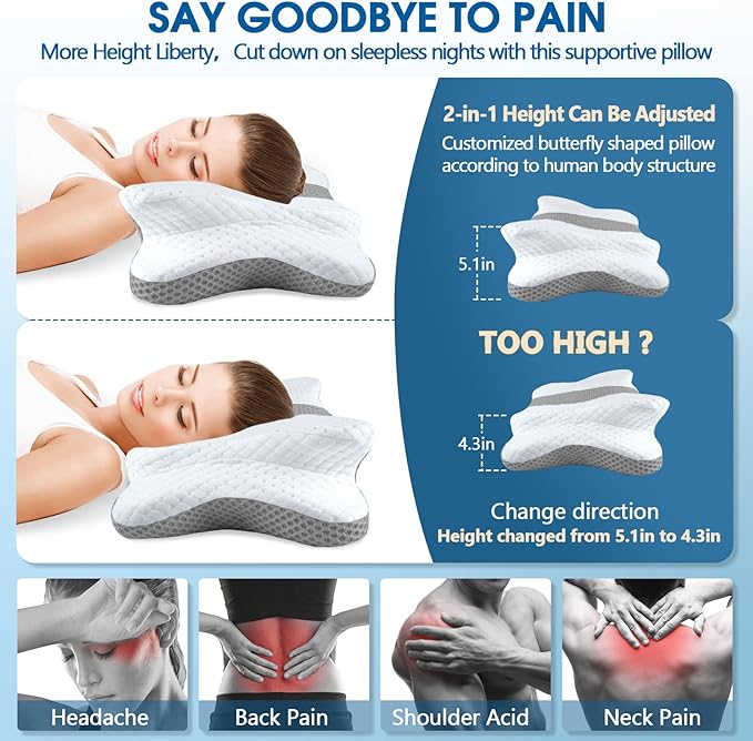Cervical Neck Pillow for Pain Relief Sleeping, Contour Memory Foam Pillows, Ergonomic Side Sleeper Pillows for Adults, Orthopedic Neck Support Pillow for Back Stomach Sleepers-King Size&Grey