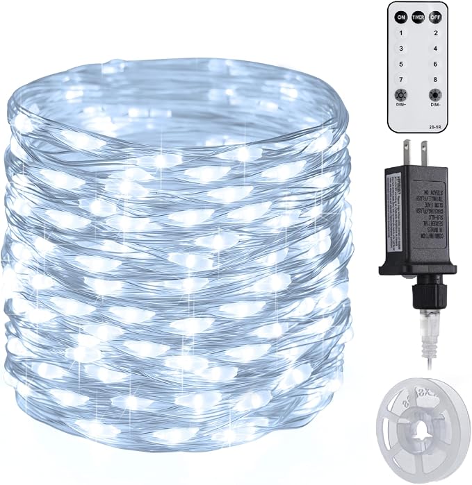 JMEXSUSS 66 ft 200 LED White Fairy Lights Plug in with 8 Modes | Christmas Light Outdoor Waterproof Twinkle Lights for Christmas Tree Decor Decor