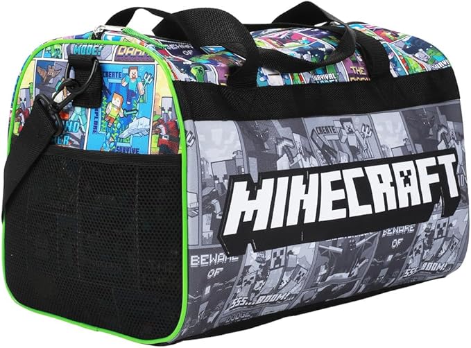 Bioworld Minecraft Creeper Youth 4-Piece Travel Set-14 Carry-on Duffle Bag and Luggage Tag Set
