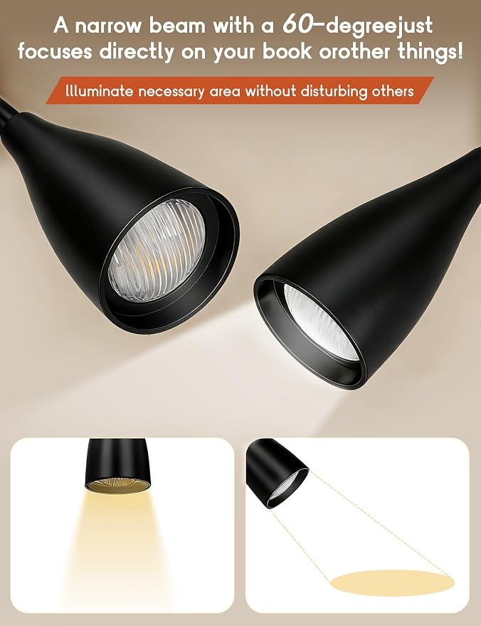 Reading Light for Book in Bed,Clip on Light Reading Lamp with Adapter Black | 5 Color Modes 10 Brightness, Flexible Eye-Caring Clip on Desk Lamp Book Light for Reading in Bed Headboard Bedside Bedroom