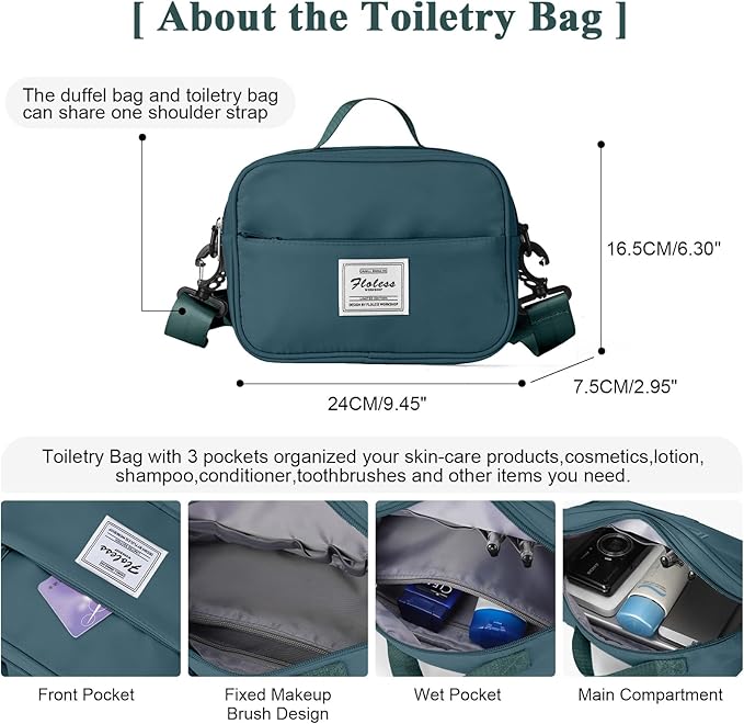 Travel Duffel Bag with Shoes Compartment, Carry on Overnight Weekender Bags for Women, For Spirit Airlines 18x14x8 Personal Item Bag
