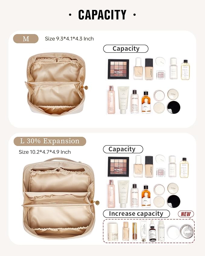 EACHY Travel Makeup Bag, Large Capacity Cosmetic Bag for Women, Waterproof PU Leather, Flat Open Portable Toiletry Bag for Skincare, Brushes & Travel Essentials