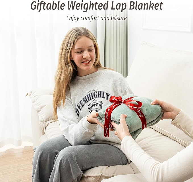 Wemore Weighted Lap Blanket 7lbs for Adults, 24x29 inches Weighted Blanket for Travel, All-Season Weighted Lap Pad, Machine Washable, Grey-Green