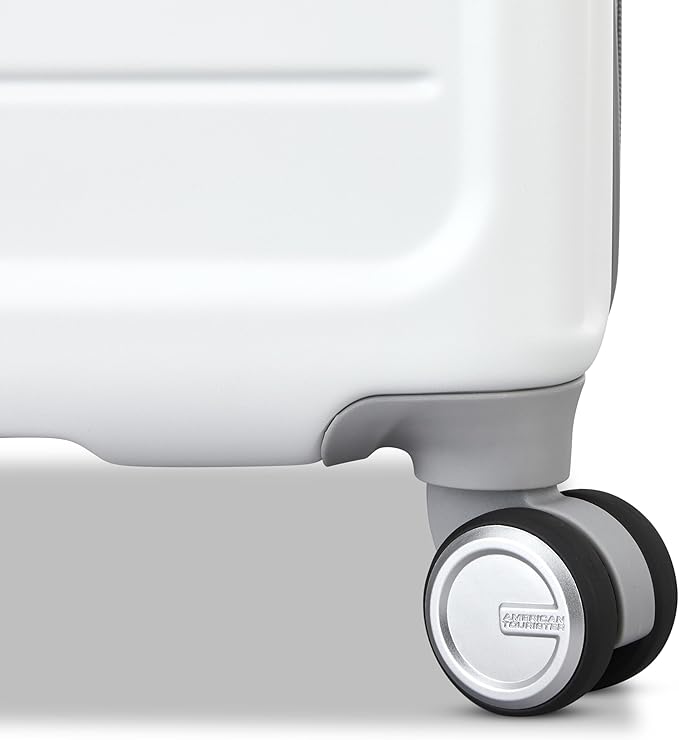 American Tourister Fathead Carry-On Luggage - Airline Approved - Customize with Sports or Character Decal - Durable Hardshell with 1.5" Expansion - 360° Spinner Wheels - RightHeight™ Handle - White