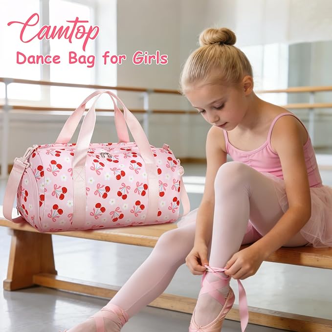 CAMTOP Kids Duffel Overnight Bag Boys Girls Toddler Weekender Carry-On Personalized Tote for Travel Gym Sport (B-Pink Cherry)