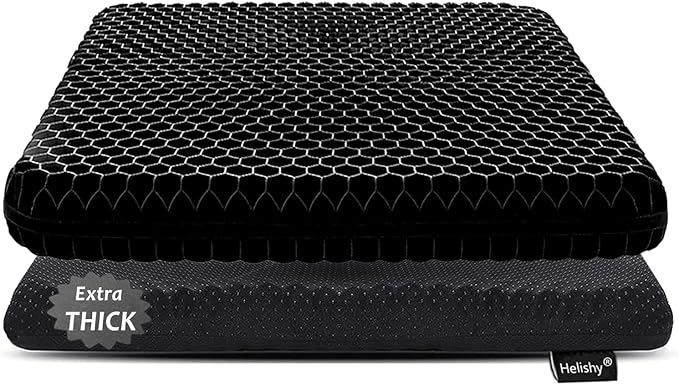 Gel Seat Cushion for Long Sitting, Extra Thick Gel Cushion for Wheelchair Soft Chair Pads for Office Home Chairs Car Seats Long Trips - Back Sciatica Hip Tailbone Pain Relief Cushion (Black)