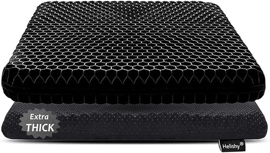 Gel Seat Cushion for Long Sitting, Extra Thick Gel Cushion for Wheelchair Soft Chair Pads for Office Home Chairs Car Seats Long Trips - Back Sciatica Hip Tailbone Pain Relief Cushion (Black)