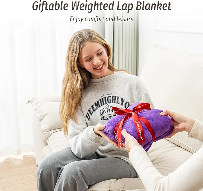 Wemore Weighted Lap Blanket 7lbs for Adults, Small Weighted Blanket for Travel, All-Season Weighted Lap Pad, Machine Washable, Dual Purple 24x29 inches