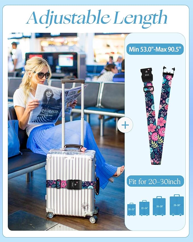 Slohif Luggage Straps TSA Lock for Suitcases - Travel Belt TSA Approved Accessories Luggage Identifiers Carry On Bag with Buckle Nylon Adjustable Band for Add a Bag Flower