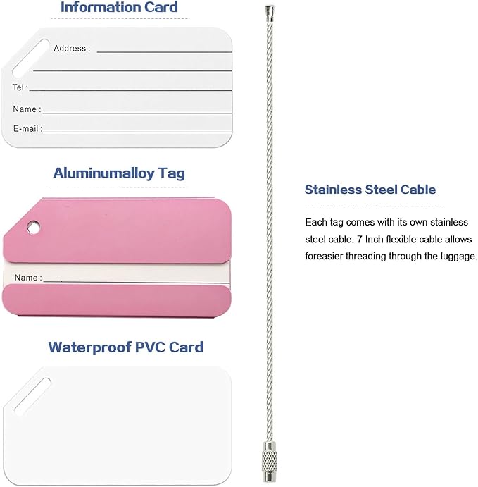 Aluminum Luggage Tags, Luggage Tag Holders for Travel Luggage Baggage Identifier by Ovener (5Pack Pink)