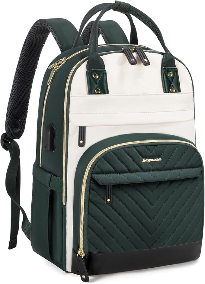 Laptop Backpack for Women Work Bag - 15.6 inch Travel Backpack with USB Charger Business Computer Backpacks for Work College Back pack for Teacher Casual Waterproof Bookbag for Nurses Beige Green