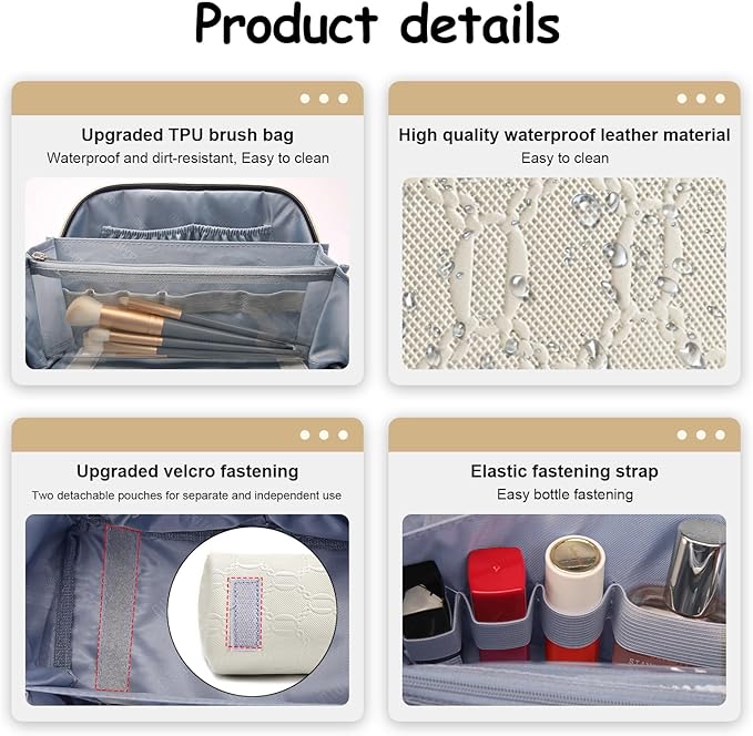 BOYATU Travel Makeup Bag for Women: Cosmetic Organizer Bag with Compartments - Leather Make up Bags Set of 3 (G-2-White)