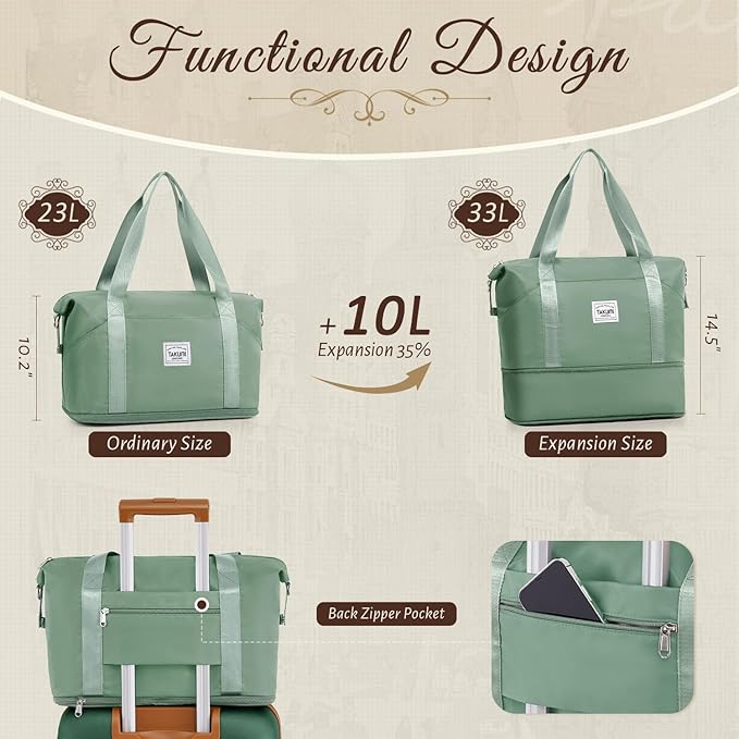 TAKUMI Carry On Luggage Set 3 Piece ABS+PC Hardshell Suitcases with Duffel Bag Double Spinner Wheels Travel Luggage with TSA Lock Lightweight Suitcase Set(GREEN BROWN, 3 PIECE SET(20/DB/TB))