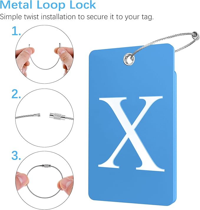 Gostwo 2 Pack Luggage Tags for Suitcases, 26 Initial Letter Travel Luggage Baggage Identification Labels ID Tag Fully Bendable Tags with Stainless Steel Loop (Blue) (Letter X)