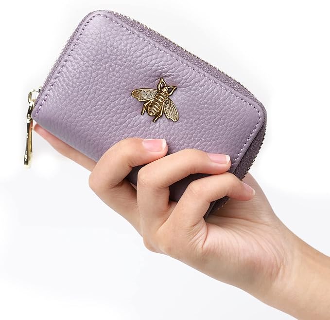 imeetu RFID Credit Card Holder, Small Leather Zipper Card Case Wallet for Women