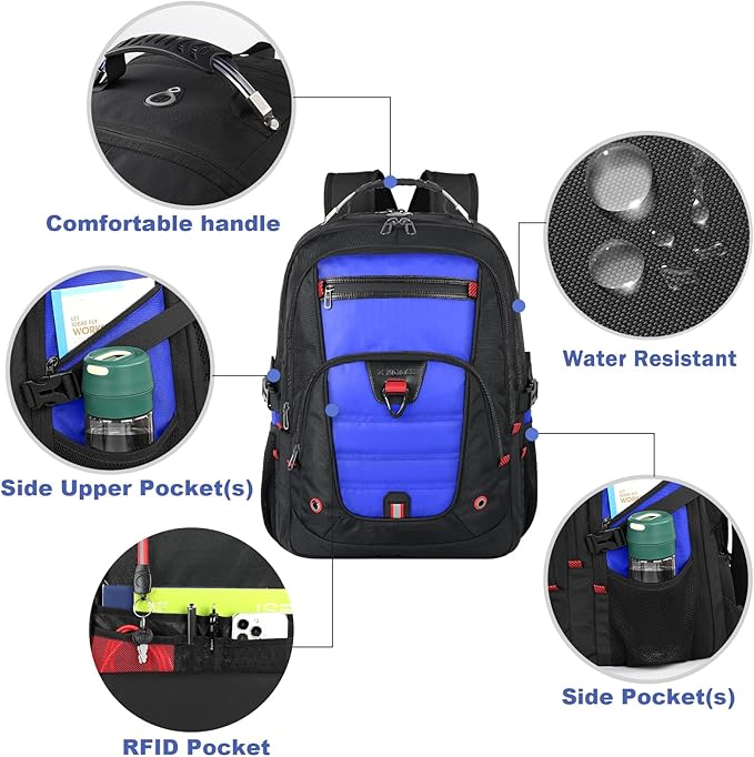 Z-MGKISS Extra Large Backpack, Travel Laptop Bag for Men, Anti-Theft College Backpack with USB Port, TSA-Approved 17.3 Inch, Heavy Duty Business Weekender Bag, Blue