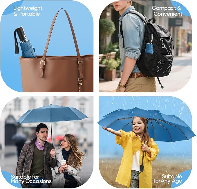 Travel Compact Umbrella, Folding Travel Umbrella for Rain and Shine Small, Windproof Automatic Open/Close, Portable Umbrellas