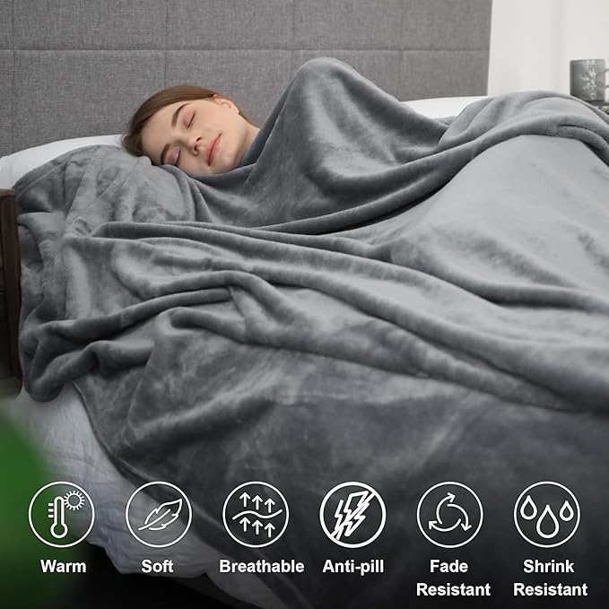 Hansleep Fleece King Size Blanket for Bed Grey, Super Soft Flannel Fuzzy King Size Gray Plush Cozy Blanket for All Seasons, Grey, King 90x108 Inches