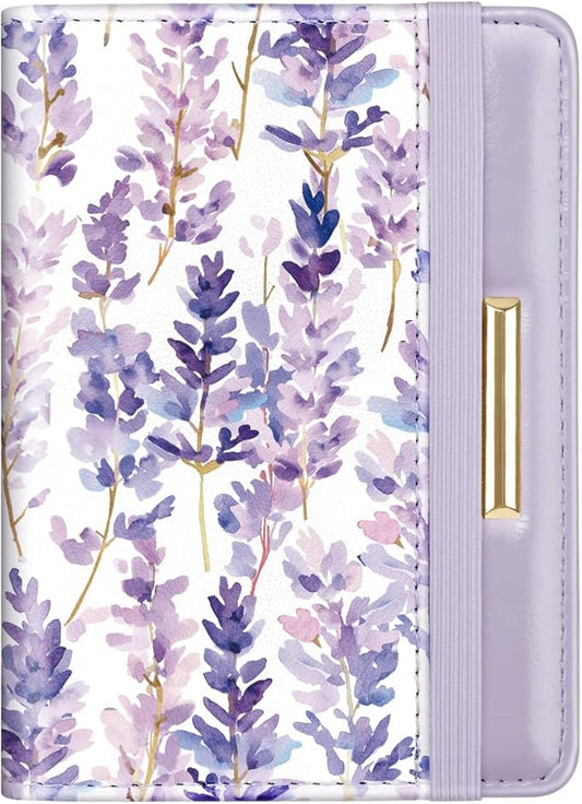 Passport Holder Cover Travel RFID Blocking Passport Cover Cute Flowers Passport Wallet with Elastic Band for Women, Lavender