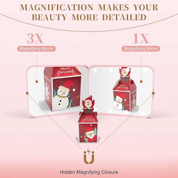 Kakuje Compact Mirror, 1X/3X Magnification LED Pocket Mirror with Nternal BIattery, Mini Mirror for Purse, Pocket,Travel and Present (Pink)