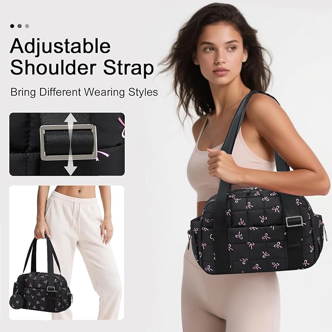 CAMTOP Mini Gym Bag for Women, Small Gym Tote Bag Puffy Quilted Sports Duffel Bag with Wet Compartment and Coin Purse Duffel Bags Dance Yoga Workout Bag for Gifts